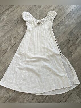 EDC Minimalist Sorority Rush White Midi Tie-Front Flutter Sleeve Cotton Dress